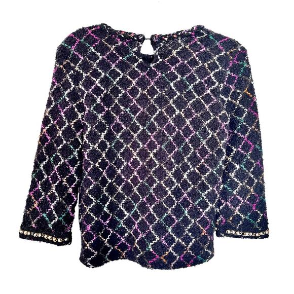 Zara black multicolor boucle knit top with pearl detail size Small - Picture 6 of 7